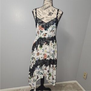 Joie Onelia Cami Dress Womens White Floral Black Lace High Low Pleat Hem Lined 2